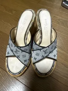 ⭐️未使用級⭐ルイヴィトン バウンダリー ウェッジ サンダル 白 紺 25cm ヴィトン スターボードライン 20年 PVC×レザー ウェッジソール