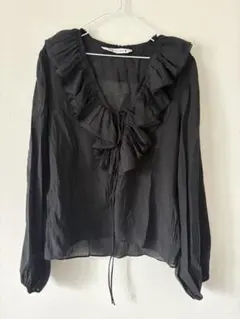 ZARA ブラック フリルブラウス XS 未使用