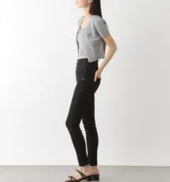 ヘザー　ISKO　ハイウエスト　スキニー　ブラックデニムパンツ　美脚　伸縮性 М