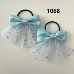 1068 ヘアゴム リボン　キッズ　箔押し　雪　結晶
