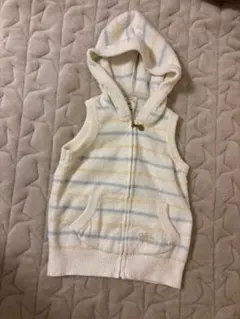 ジェラートピケフード付きストライプベスト XS 100cm110cm クリーム色