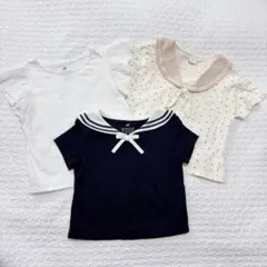 【3着セット★】半袖トップスセット　女の子　ドット柄　フリル　セーラー衿　夏