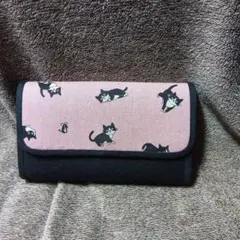 ハンドメイド★猫柄の布製長財布　マルチ財布　カード入れ多い♪