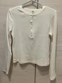 UNIQLO リブヘンリーネックＴ/長袖　ホワイトMサイズ