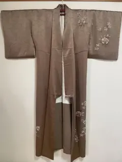 お仕立て上がり着物　訪問着　正絹　ブラウン　付け下げ　付下げ