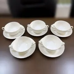 ギリギリ価格。ニューボーンチャイナハニーホワイトの白磁の皿6枚とスープ皿のセット