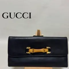 GUCCI バンブー 長財布 がま口 黒レザー ゴールド金具 GUCCI バンブー 長財布 がま口 黒レザー ゴールド金具 - メルカリ
