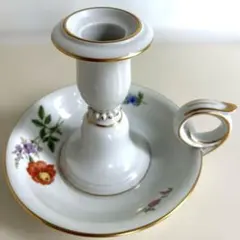 マイセン 双剣　花柄　金彩 キャンドルスタンド 極美品　15ｃｍ