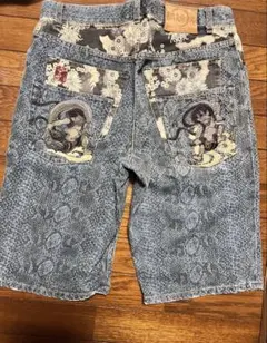 絡繰魂風神雷神刺繍 ダブルポケットデニムショーパンパイソン柄36美品のサムネイル