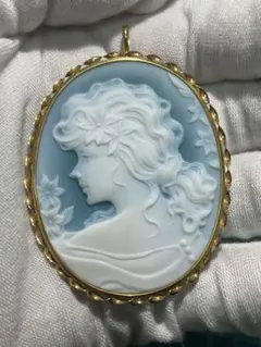 18k，大きめ、カメオペンダントトップとブローチ、両用19.1g