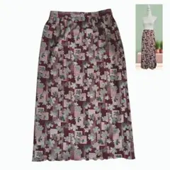 レトロ日本製 ちりめん風・花柄 マキシ丈スカート エマイユ宮本 68866