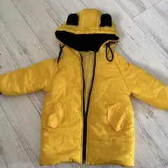 イエローフード付きダウンコート キッズM