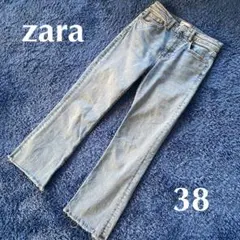 ZARA ライトブルー ブーツカット　フレアデニム　38 クロップドデニムパンツ