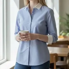 美品 LLBean シャツ S 水色 白襟 長袖 スリムフィット 清潔感