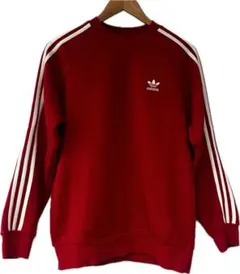 美品　adidas レッド ストライプ トレーナー　サイズM 裏起毛