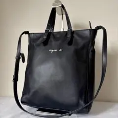 WEB限定　アニエスベー 2wayトートバッグ オールレザー　ブラック