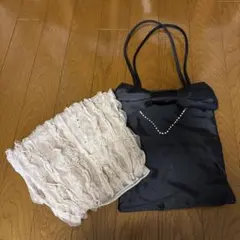 【SALE】リボン付き装飾パーティーバッグとショール　セット（冠婚葬祭用）