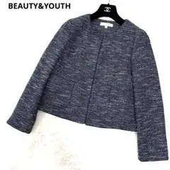 ビューティー&ユース　ノーカラージャケット　ツイード　ブルー×ホワイト