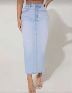 【S】SHEIN ハイウエスト デニムロングスカート バックスリット タイト