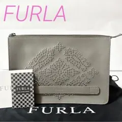 FURLA フルラ セカンドバッグ クラッチバッグ レザー グレー レディース
