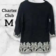 美品❗️Charter Club 【M】柄チュニック カットソー ブラック