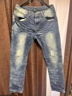 ストレッチ ダメージ加工 デニムパンツ ジーンズ Lサイズ