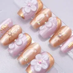 70 ネイルチップSサイズ 韓国 大人可愛い 立体フラワー マグネット　ピンク