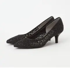 Diana 黒 グリッター 低ヒールパンプス