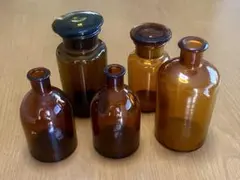 薬瓶 保存瓶 広口 一輪挿し アンバー 5個セット