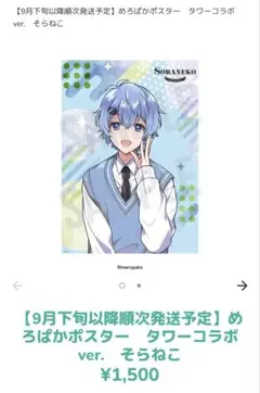 【新品未使用未開封】そらねこ めろんぱーかー タワーコラボ ポスターのサムネイル