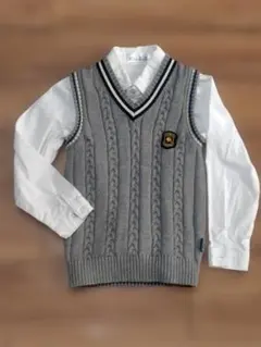 グレー ケーブルニット セーター ホワイトシャツ セット