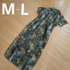 M～L　チャイナドレス　チャイナ服　黒　ロングドレス　ハロウィン　仮装　コスプレ