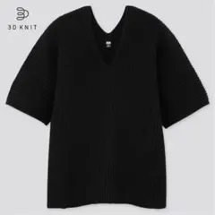 3DコットンプリーツVネックセーター（5分袖）