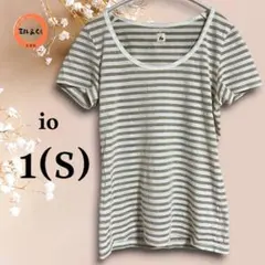 レディース　ボーダーTシャツ　ラメ感　白×ベージュ　S