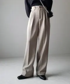 me+em select 太ベルトハイウエストウールライクカラータックスラックス