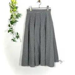 ユニクロ スカート(M)ギンガムチェック グレー フレア 大人可愛い