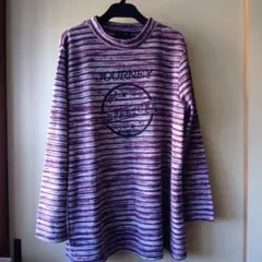 ストライプ長袖トップス 紫系チュニック