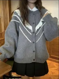 フリル付きグレーニットカーディガン　完売品