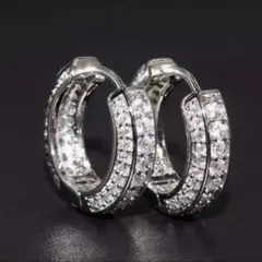 ✳️フープ ピアス ジルコニア パヴェ 高級CZダイヤ メンズ　シルバー✳️