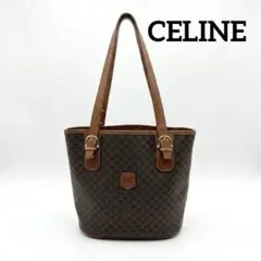 CELINE 黒マカダム柄 ハンドバッグ バケツ型 レザー ブラック 