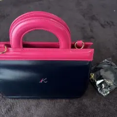 極美品・ベタつきなし】キタムラ 本革 チェーンバッグ 紺 赤 レトロ 