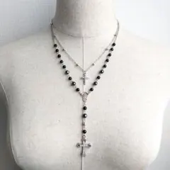 y2k フェアリーグランジ ネックレス クロス 十字架 ロザリオ 3way 黒