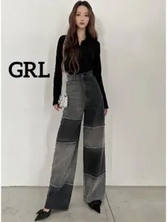 k0062 GRL フリンジリメイク風デニムパンツ グレー