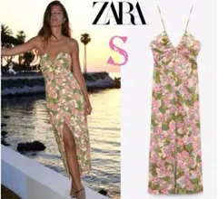 新品未使用 ZARA リネンブレンドフラワー ロングワンピース S 今季完売品！