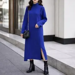 UN3D. 希少ブルー ショルダーオープン ニットワンピース 36 美品