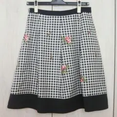 ギンガムチェック 花柄 プリーツスカート