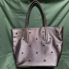 ピンクゴールド 星刺繍柄 皮革製トートバッグ