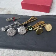 シルバー ゴールド ネクタイピン カフスボタンセット