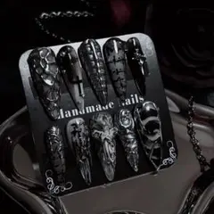 ネイルチップ ゴシック 地雷系 量産 シルバー ブラック クロス 3D オーダー