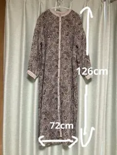 ロングシャツワンピース 薄手　　ペイズリー柄　ベージュ系　長袖